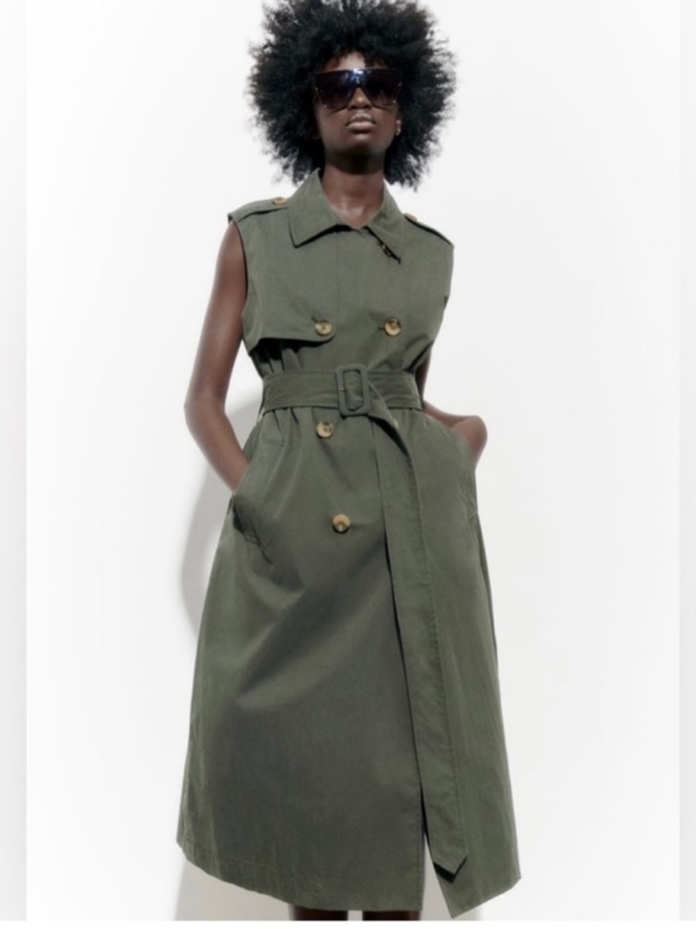 Zara Sleeveless Olive Trench jacket/Dress with Belt. NWOT